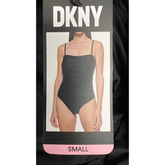 DKNY Women's One Piece Bandeau Maillot Black Swimsuit S NWT $118 - Picture 2 of 5